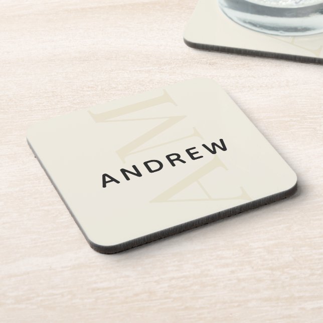 Stylish Light Beige Monogram with Name Beverage Coaster (Left Side)