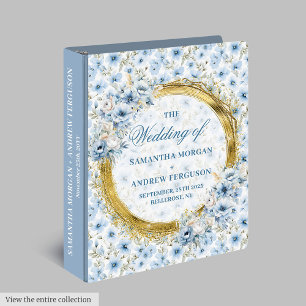 Stylish Light Blue Gold Glitter Wedding Photo 3 Ring Binder