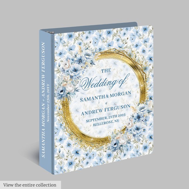 Stylish Light Blue Gold Glitter Wedding Photo  3 Ring Binder (Stylish Light Blue Gold Glitter Wedding Photo 3 ring binder)