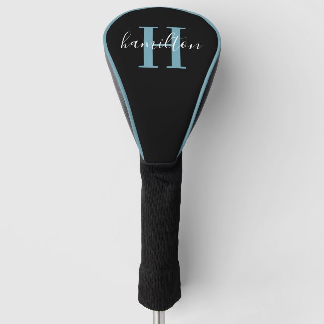 Stylish Light Blue Monogram Name Initial Golf Head Cover (Front)
