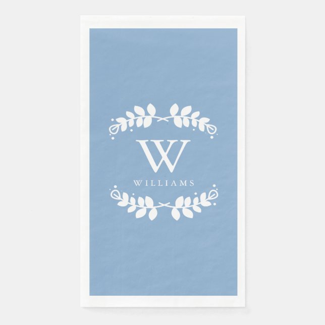 Stylish Light Blue Monogrammed Paper Guest Towels (Front)