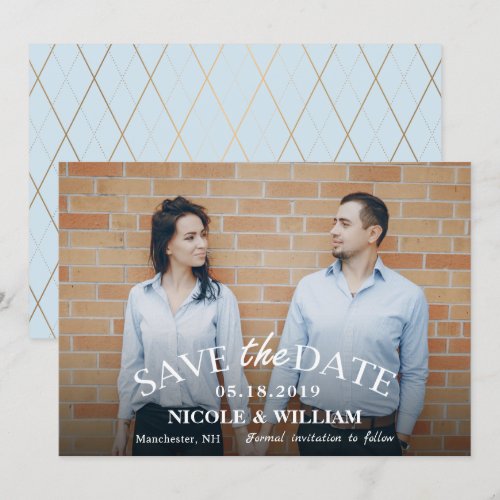 Stylish Light Blue Wedding Save The Date Photo