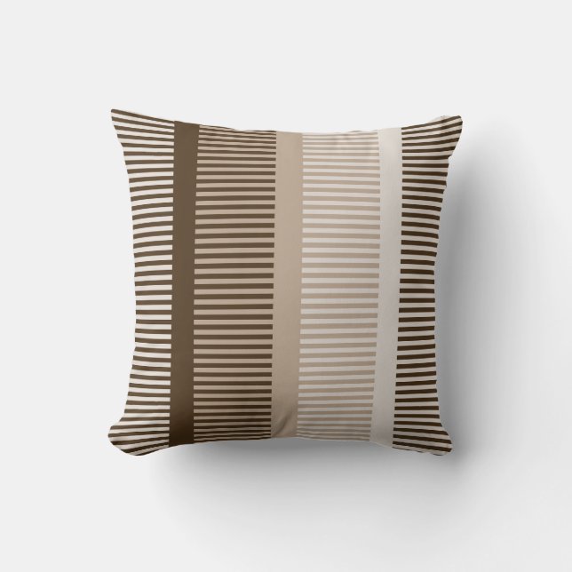 Stylish Light Brown Grey Stripes Throw Pillow (Front)