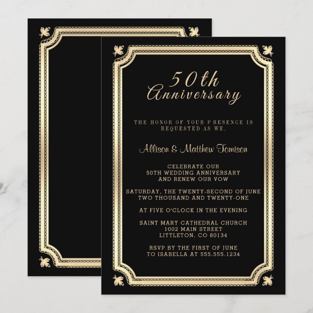 Stylish Light Gold and Black Design Invitation (Front/Back)