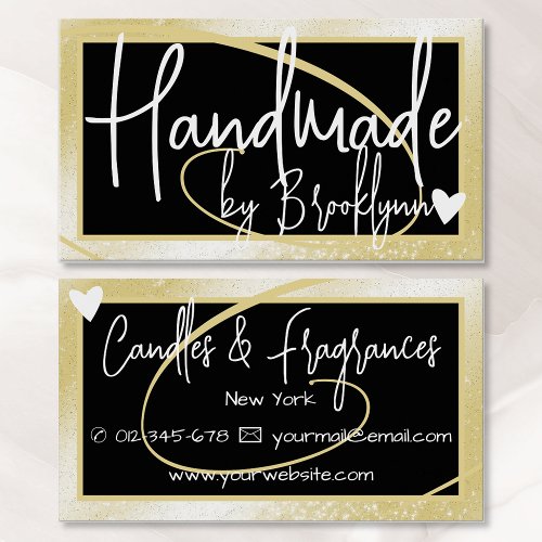 Stylish Light Gold Frame Heart Handmade by Name  Business Card