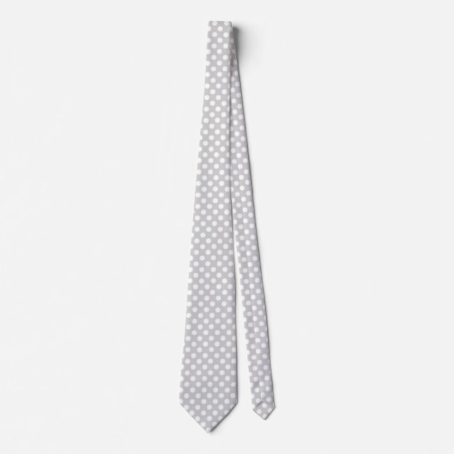 Stylish Light Gray and White Polka Dot Neck Tie (Front)