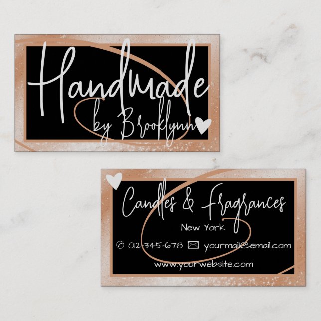 Stylish Light Peach Frame Heart Handmade by Name  Business Card (Front/Back)