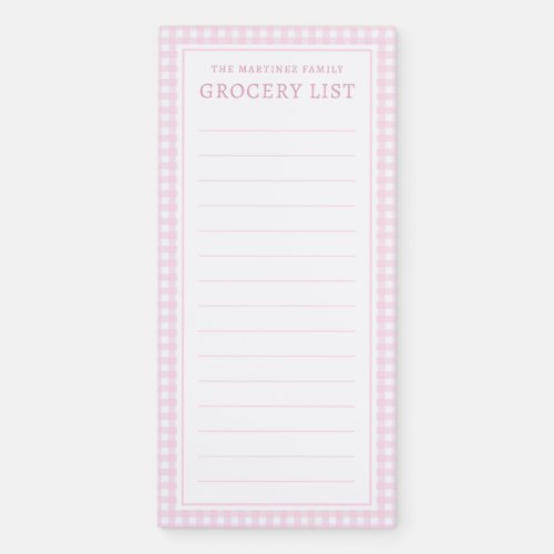 Stylish Light Pink and White Check Gingham Pattern Magnetic Notepad