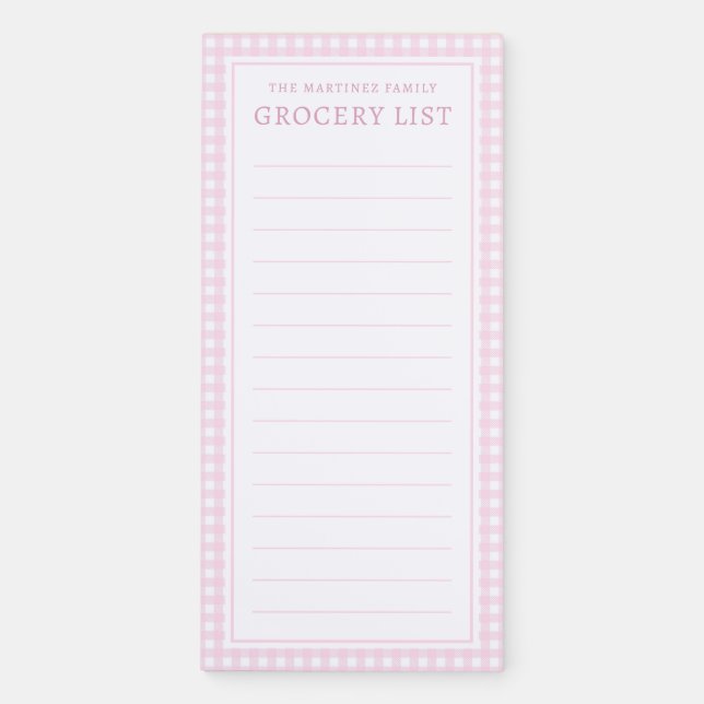Stylish Light Pink and White Check Gingham Pattern Magnetic Notepad (Front)