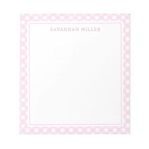 Stylish Light Pink and White Gingham Pattern Notepad
