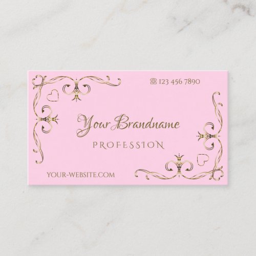 Stylish Light Pink Gold Ornate Corners Ornamental Business Card