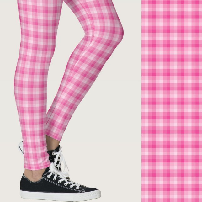 Stylish light pink plaid geometric patterned leggings (Creator Uploaded)