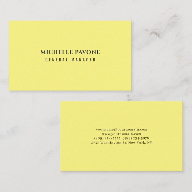 Stylish Light Yellow Simple Plain Professional Business Card (Front/Back)