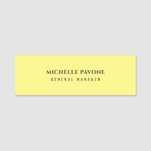 Stylish Light Yellow Simple Plain Professional Name Tag