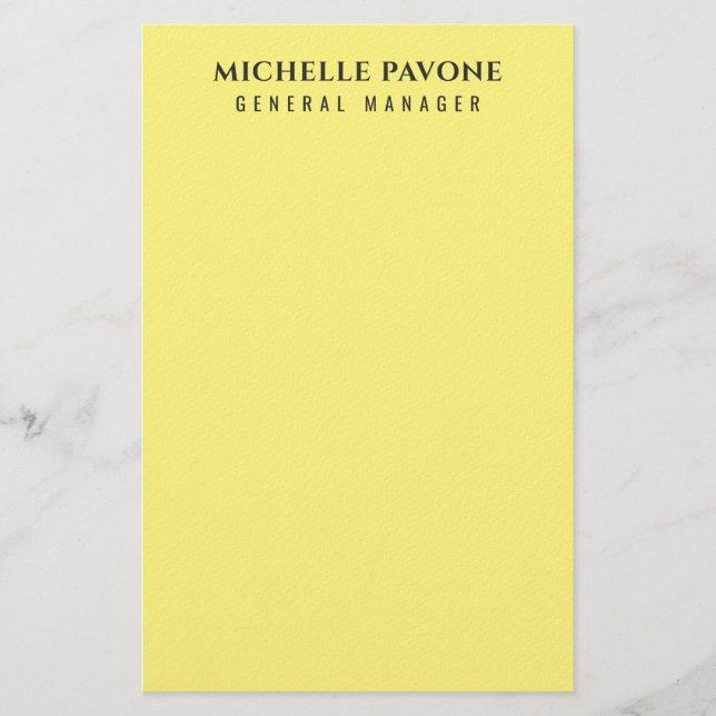 Stylish Light Yellow Simple Plain Professional Stationery (Front)