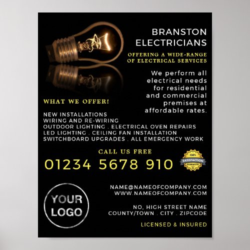 Stylish Lightbulb Electrician Advertising Poster