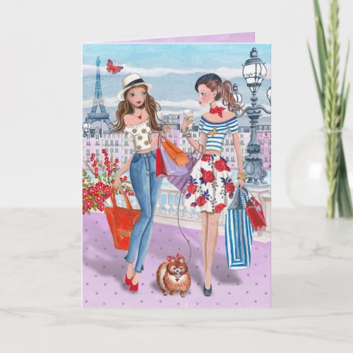 Stylish lila Shopping in Paris Girls  Birthday Card
