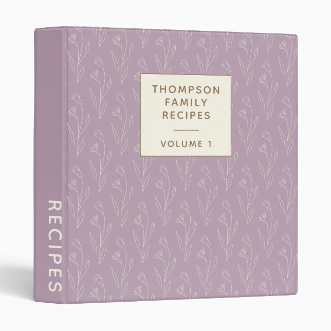 Stylish Lilac Floral Drawing Personalized Recipe   3 Ring Binder (Front/Spine)
