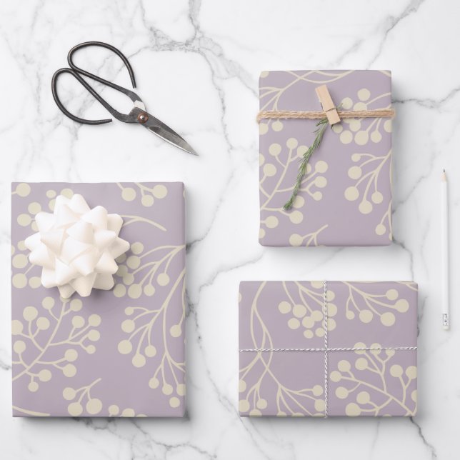 Stylish Lilac Floral Pattern Modern Farmhouse  Wrapping Paper Sheets (Front)