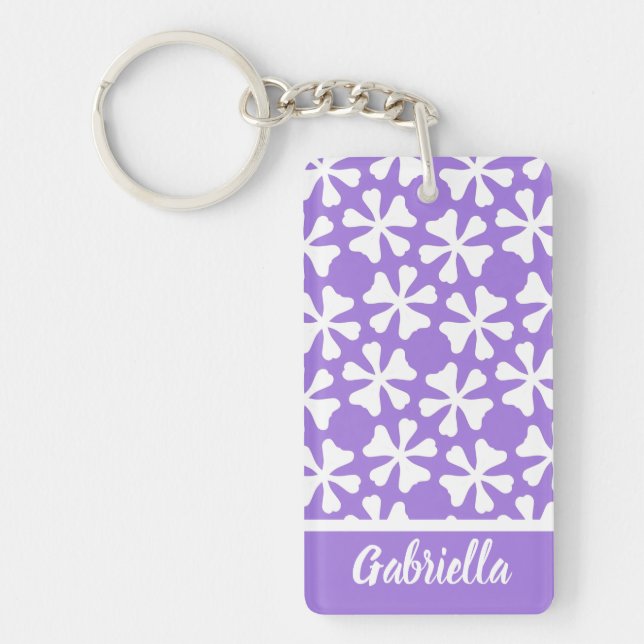 Stylish Lilac Purple and White Geometric Pattern Keychain (Front)