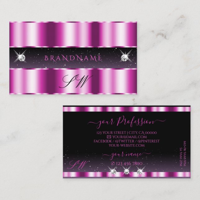 Stylish Lilac Purple Black Sparkle Jewels Initials Business Card (Front/Back)