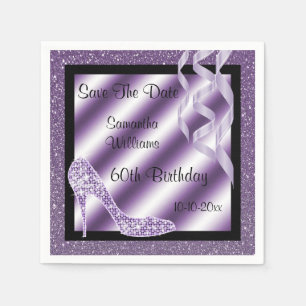Stylish Lilac Stiletto & Streamers 60th Birthday Napkins
