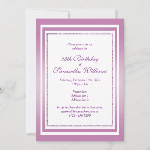 Stylish Lilac  White 25th Birthday Party Invitation