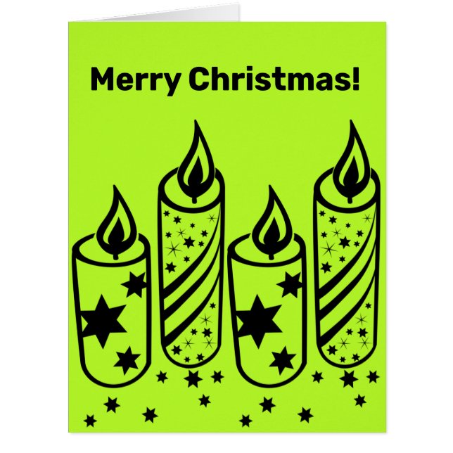 Stylish Lime & Black Candles Christmas Cards (Front)