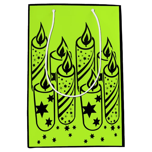 Stylish Lime & Black Candles Christmas Medium Gift Bag (Front)