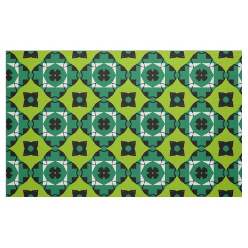 Stylish Lime Green Black & White Geometric Pattern Fabric