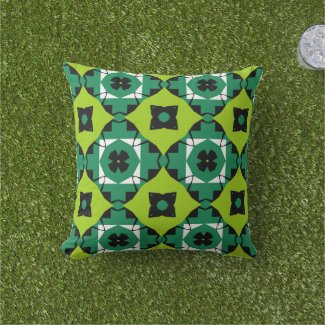 Stylish Lime Green Black & White Geometric Pattern Outdoor Pillow