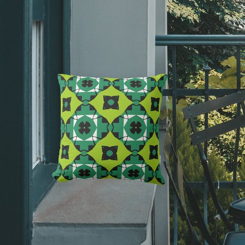 Stylish Lime Green Black  White Geometric Pattern Outdoor Pillow