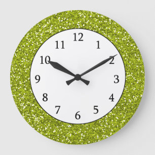Stylish Lime Green Glitter Large Clock