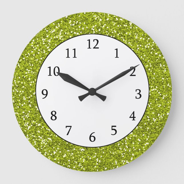 Stylish Lime Green Glitter Large Clock (Front)