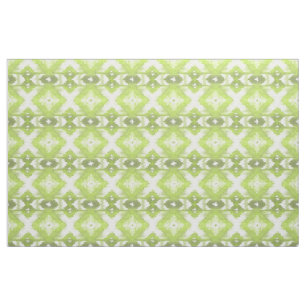 Stylish Lime Olive Green White Ikat Tribal Pattern Fabric
