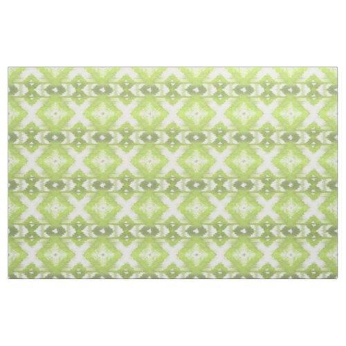 Stylish Lime Olive Green White Ikat Tribal Pattern Fabric