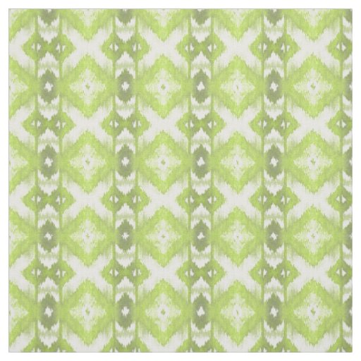 Stylish Lime Olive Green White Ikat Tribal Pattern Fabric