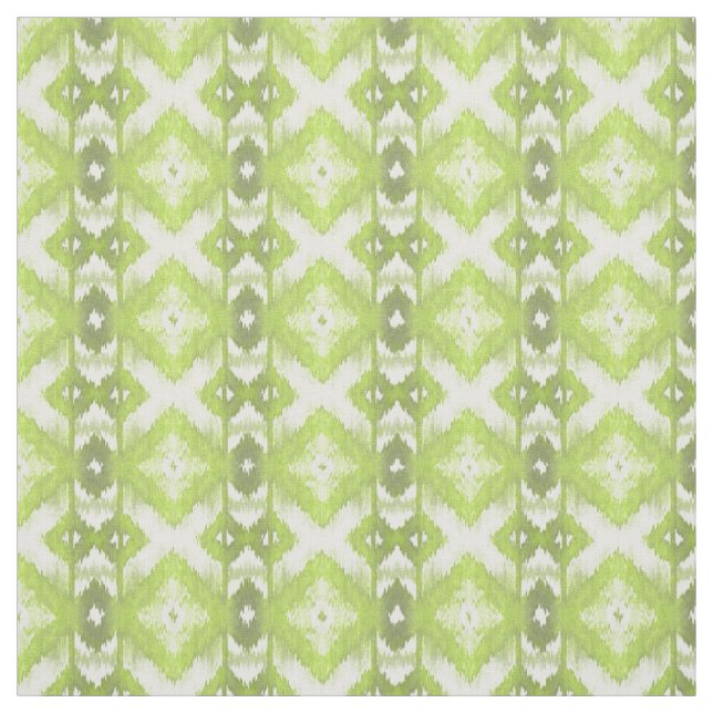 Stylish Lime Olive Green White Ikat Tribal Pattern Fabric (Swatch)