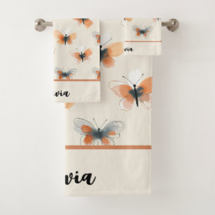 Stylish Line Art Butterflies Bath Towel Set