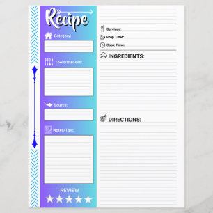 Stylish Lined Recipe Pages (Letter Format Paper)