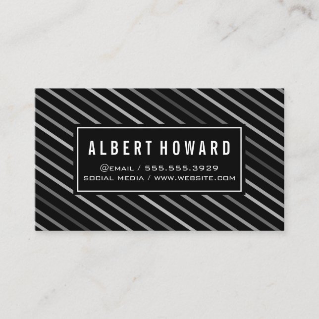 Stylish Lines Pattern / Gray Business Card (Front)