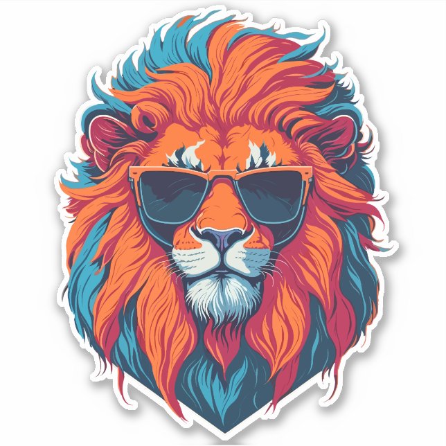 Stylish Lion with trendy sunglasses Sticker (Front)