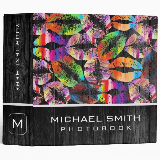Stylish Lips Kiss Photo Books Wood Look Binder (Front/Spine)