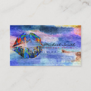 Stylish Lips Makeup Artist Colorful Modern Wood #4 Business Card
