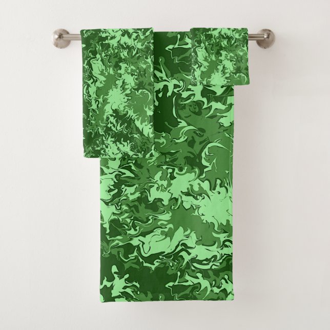 Stylish Liquid Abstract Art Green Pattern Bath Towel Set (Insitu)
