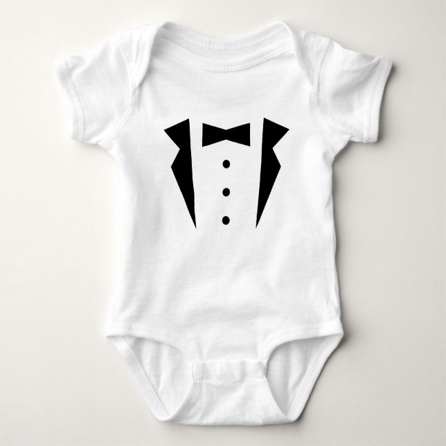 Stylish Little Gentleman Tuxedo With Black Bow Tie Baby Bodysuit (Front)