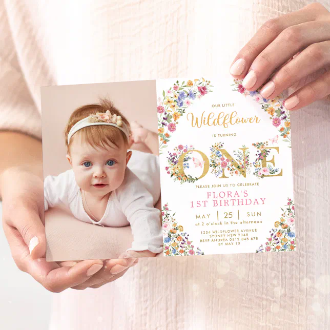 Stylish Little Wildflower Garden Girl 1st Birthday Invitation | Zazzle