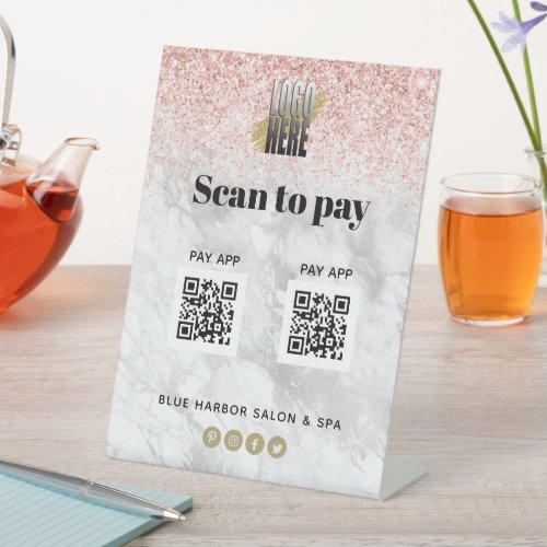 Stylish Logo Scan to Pay Apps 2 QR Codes Rose Gold Pedestal Sign