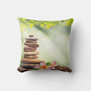 Stylish Lotus Flower Landscape, Zen Stones Throw Pillow