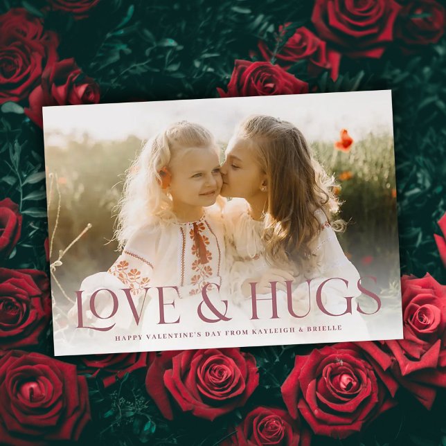 Stylish Love and Hugs Full Photo Valentine's Day  Holiday Card (Creator Uploaded)